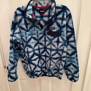 Patagonia Synchilla SnapT Womens M Blue Tye Dye Ice Snow Print Fleece Pullover